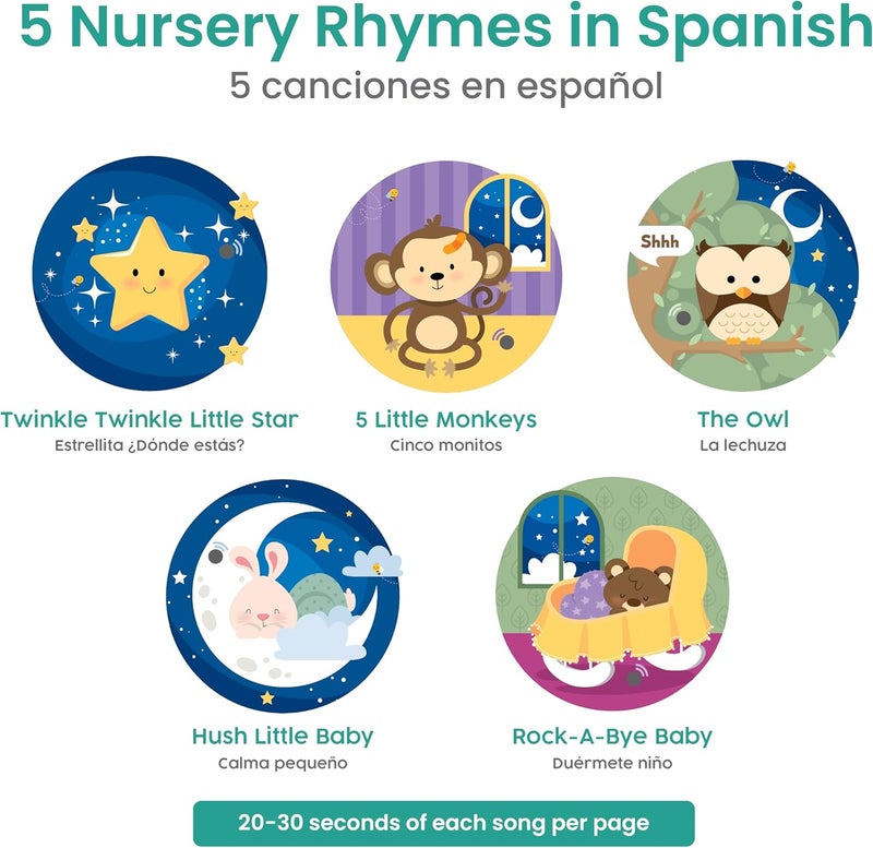 Binibi Store Spanish Musical Book for Toddlers 1-3 Estrellita ¿Dónde Estás? & Other Nursery Rhymes | Spanish Learning for Kids | Bilingual Children's Sound Book | Libro en español para bebés - Image 3