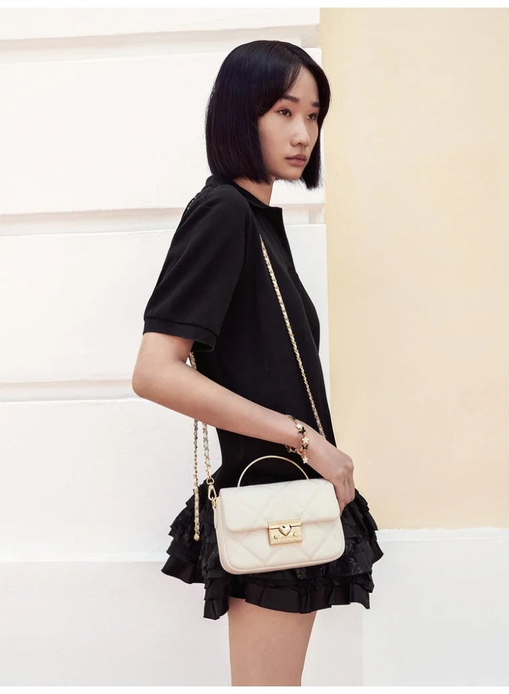 Charles & Keith Quilted Boxy Rectangular Tote - Cream - Image 2