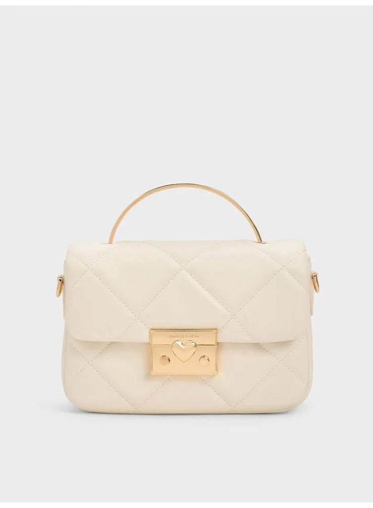 Charles & Keith Quilted Boxy Rectangular Tote - Cream - Image 1