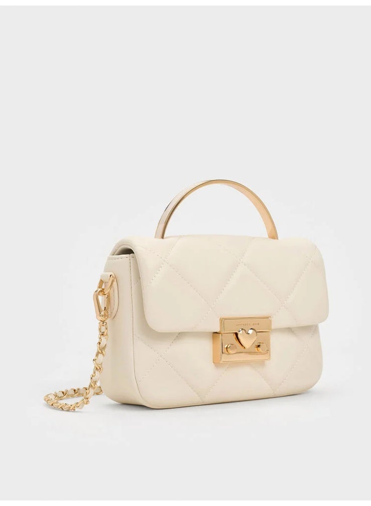 Charles & Keith Quilted Boxy Rectangular Tote - Cream - Image 3