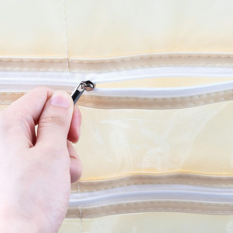 Luney Hanging Jewelry Organizer with Zippers, 56 Pockets Earring Holder Organizer with Pockets for Woman, for Hanging Earrings, Necklaces, Bracelets, Rings, Storage, Closet (Beige) - Image 2