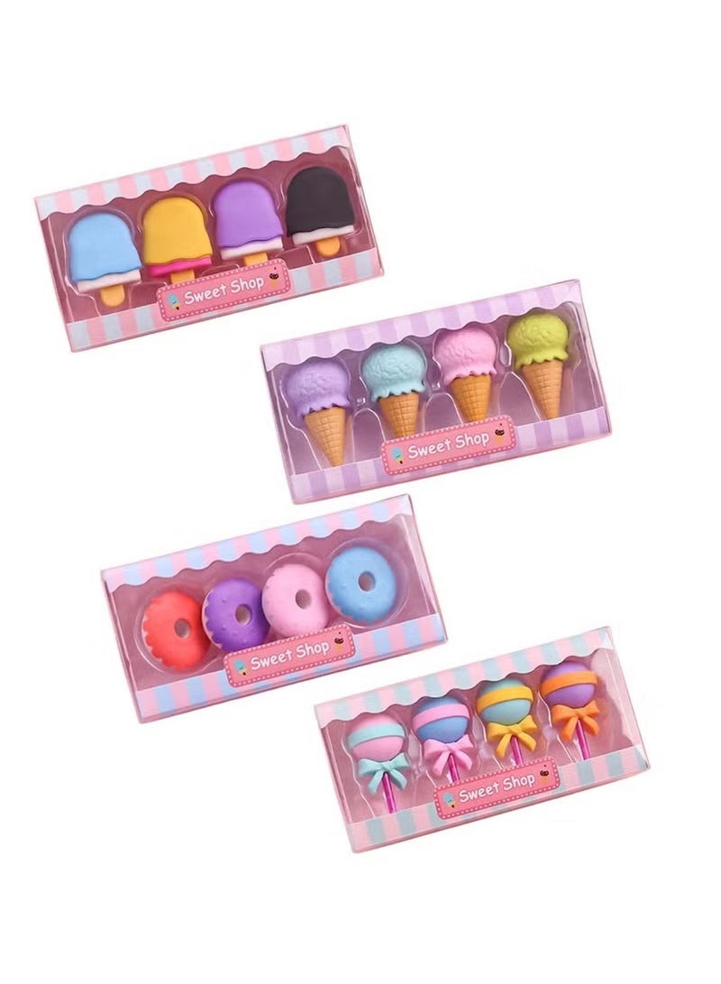Huitich Cute Dessert-Themed Eraser Set for Kids – 4-Piece Donuts, Ice Cream & Lollipops Pack Of 1 - Image 1