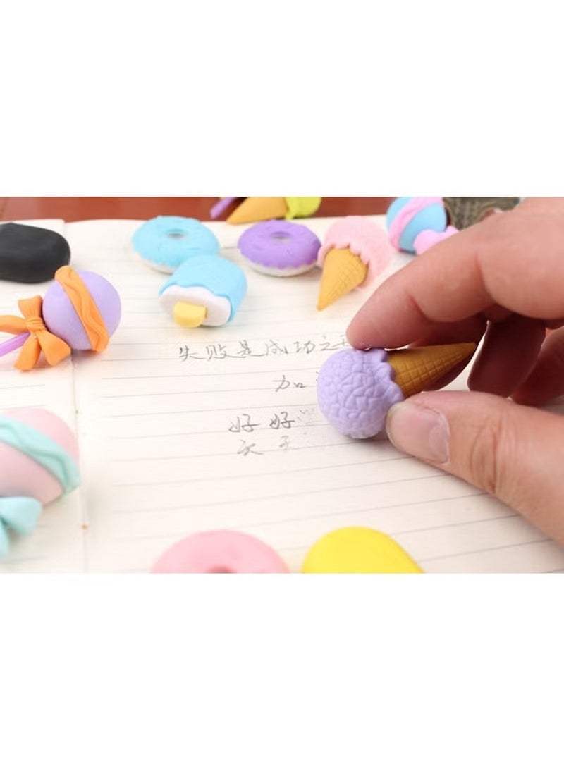 Huitich Cute Dessert-Themed Eraser Set for Kids – 4-Piece Donuts, Ice Cream & Lollipops Pack Of 1 - Image 2
