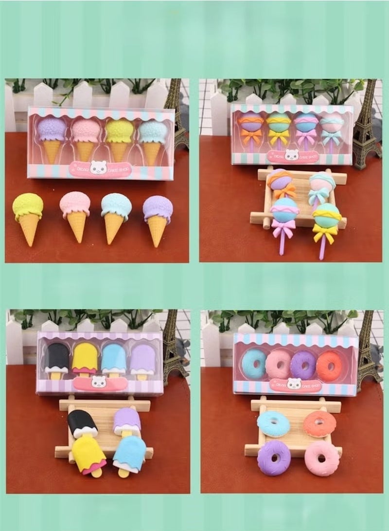 Huitich Cute Dessert-Themed Eraser Set for Kids – 4-Piece Donuts, Ice Cream & Lollipops Pack Of 1 - Image 5