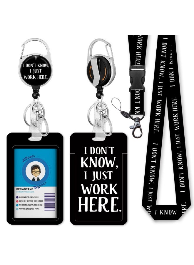 LEBOCADO Retractable Badge Holder Set With Detachable Lanyard And Funny Slid-Open ID Card Case - Heavy-Duty "I Don't Know I Just Work Here" Printed Pass Holder For Office Workers, Nurses And Teachers - Image 1