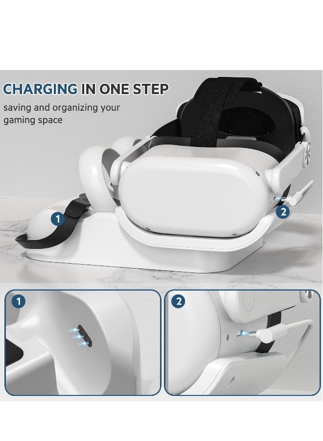 قاعدة شحن لجهاز الواقع الافتراضي Quest 2، حامل شحن لجهاز Oculus/Meta Quest 2، محطة شحن عالية السرعة لنظارات الواقع الافتراضي ووحدات التحكم، شحن سريع مع مؤشر LED ملون. - Image 1
