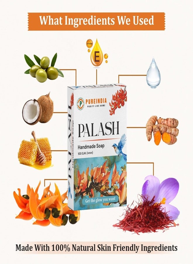 PureIndia Palash Soap -100gm x 2, Parabean Free Made with Natural Palash & kesar,Herbal Body Face Bathing Soaps for All Skin Types Men and Women,Vitamin C & Kesuda Bath Soap ,Natural cleansing, antibacterial properties, skin brightening, and moisturizing.Skin Brightening and Tone Improvement, Removes Acne-Pimple & Dark Spot. By-PUREINDIA. - Image 4