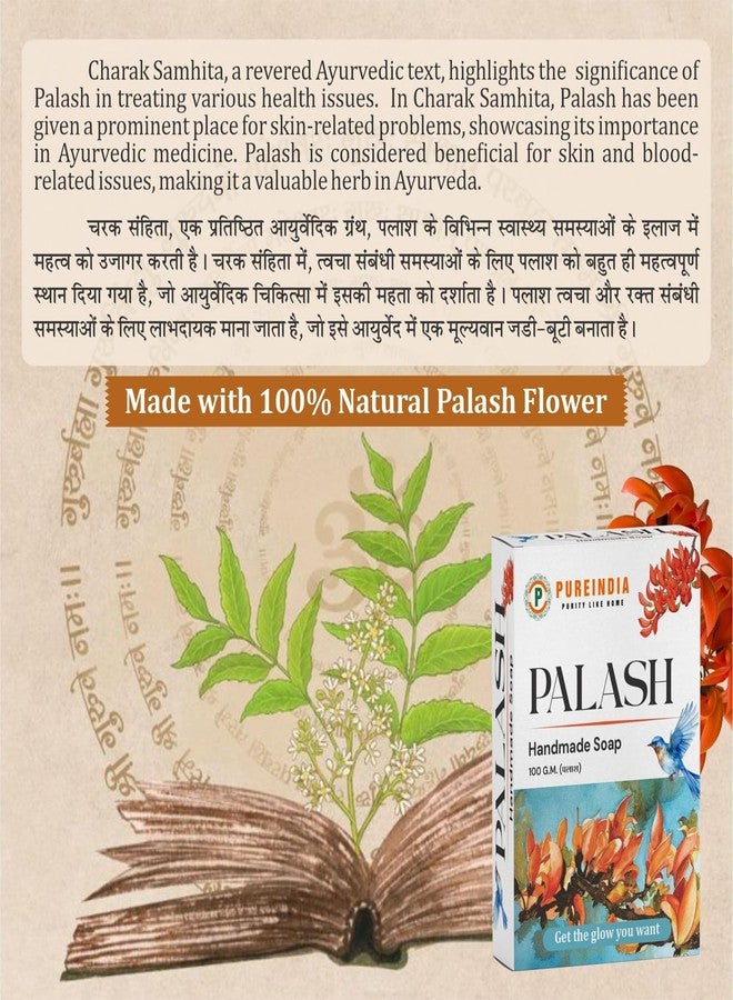 PureIndia Palash Soap -100gm x 2, Parabean Free Made with Natural Palash & kesar,Herbal Body Face Bathing Soaps for All Skin Types Men and Women,Vitamin C & Kesuda Bath Soap ,Natural cleansing, antibacterial properties, skin brightening, and moisturizing.Skin Brightening and Tone Improvement, Removes Acne-Pimple & Dark Spot. By-PUREINDIA. - Image 3