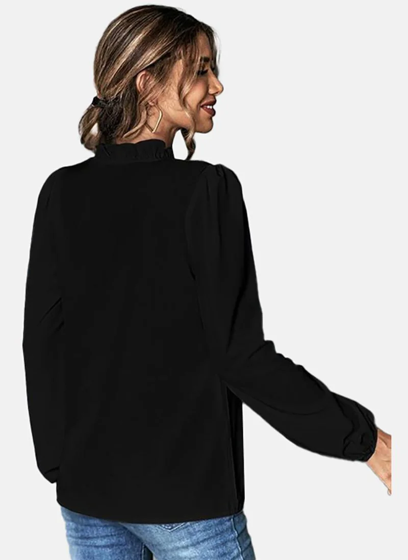 YUNIQEE Black Solid Relaxed Long Sleeve Top