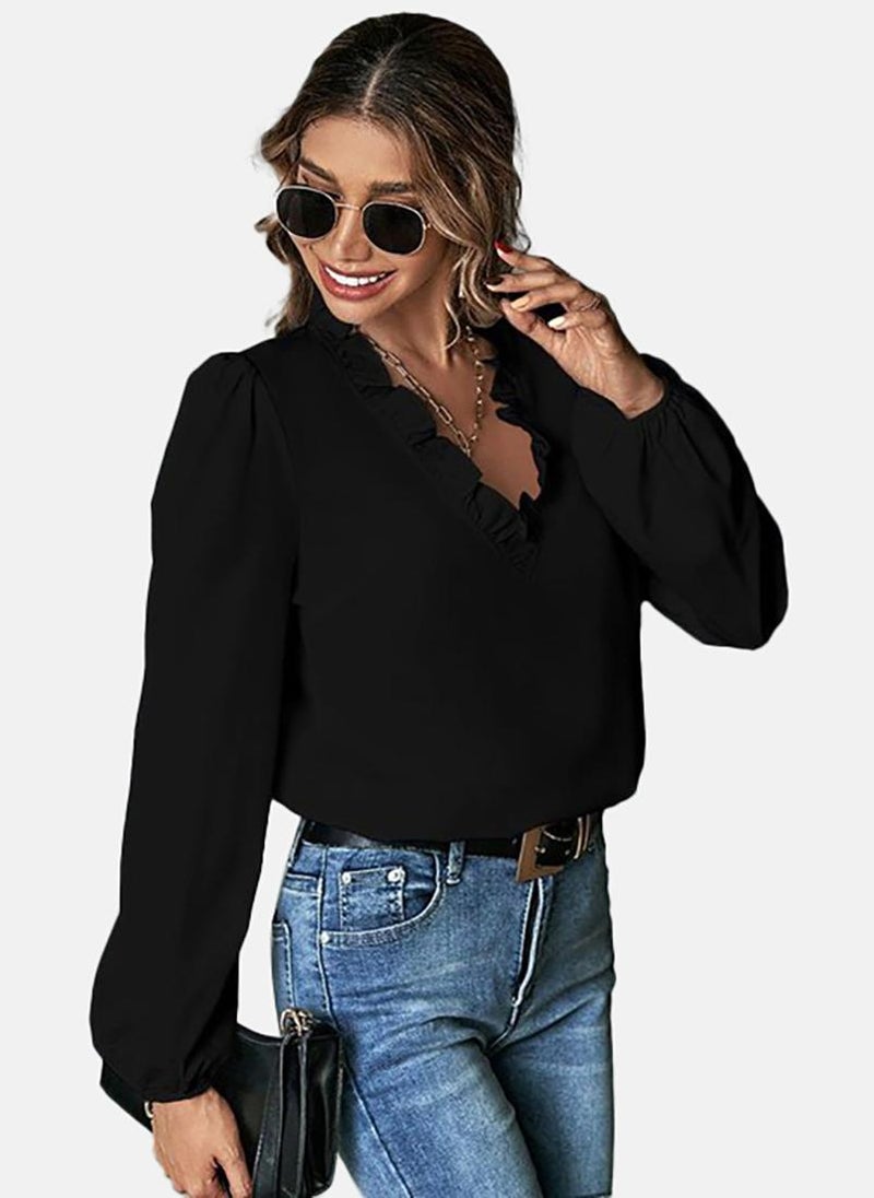 يونيكي Black Solid Relaxed Long Sleeve Top - Image 2