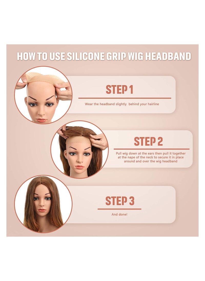 Generic - 2 Pieces Silicone Grip Wig Band Adjustable Silicone Wig Headband Fix Non Slip Wig Bands Seamless Wig Band Wig Grip Band Strong Holder for Men Women Sports Yoga (Light Brown) - Image 1