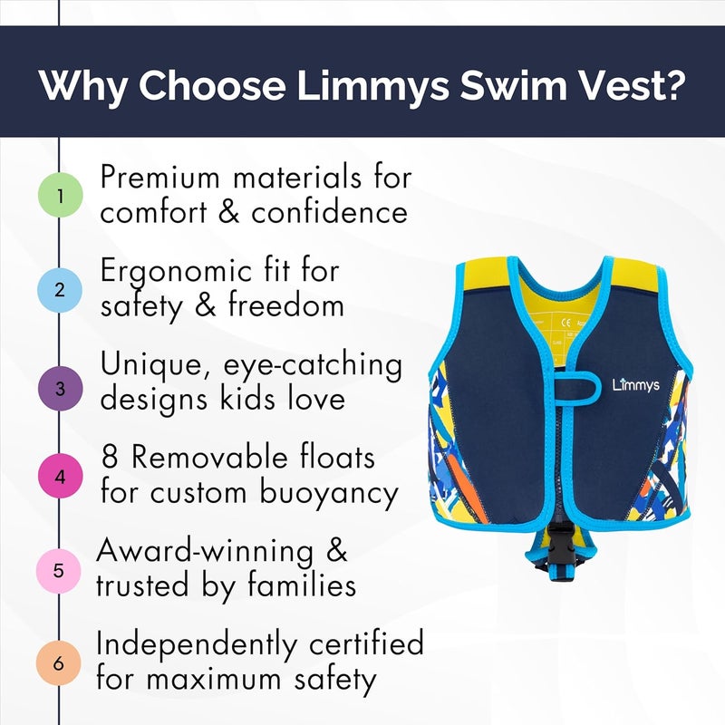 Limmys Premium Kids Swim Vest - Toddler Swim Jacket and Buoyancy Swimming Aid - Modern Design Swimming Vest for Boys, Girls and Babies - Drawstring Bag Included - Image 4