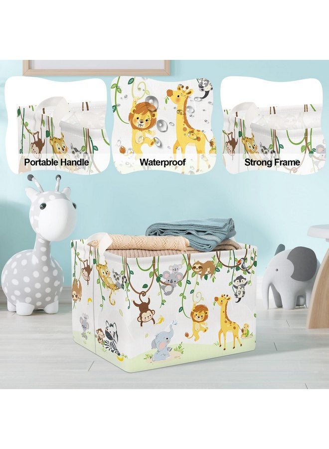 سلة تخزين كتب الحيوانات من Clastyle Vine Woodland، صندوق هدايا للأطفال الصغار، منظم صندوق ألعاب، ديكور غرفة الأطفال، مستطيل الشكل، فيل، زرافة، أسد - Image 4