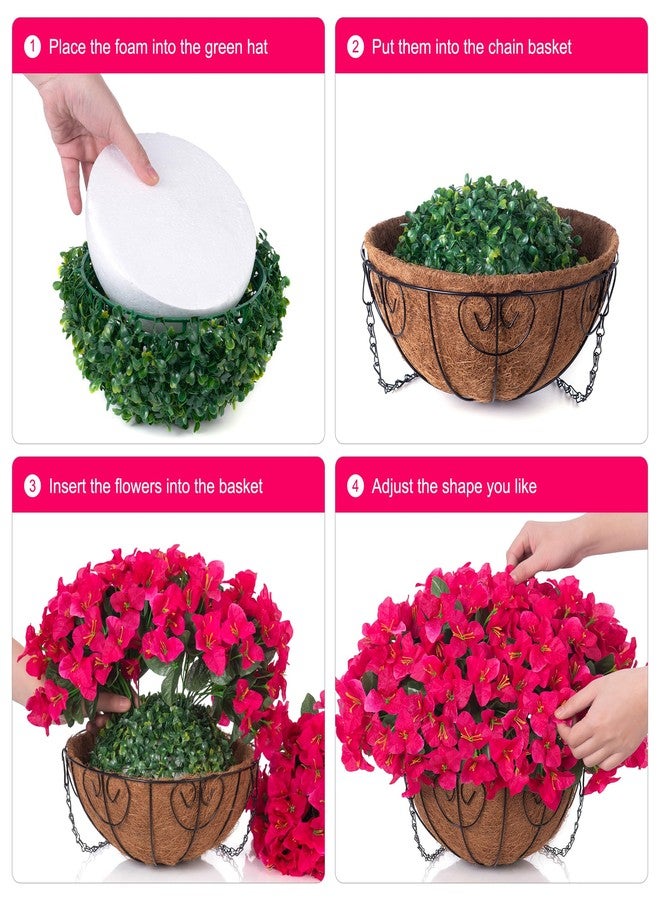 HyeFlora Artificial Fake Hanging Flowers Plants Basket for Outdoors Decoration, Faux Silk Bougainvillea Flowers in Planter Look Real UV Resistant Faux Flower for Porch Home Patio Garden Yard (Hotpink) - Image 5