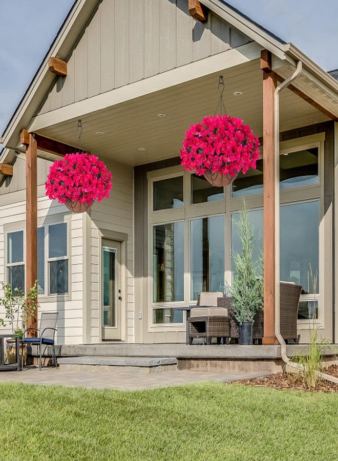 HyeFlora Artificial Fake Hanging Flowers Plants Basket for Outdoors Decoration, Faux Silk Bougainvillea Flowers in Planter Look Real UV Resistant Faux Flower for Porch Home Patio Garden Yard (Hotpink) - Image 2