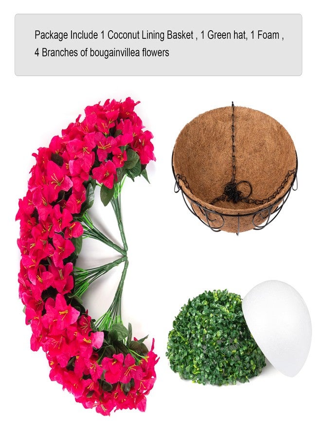 HyeFlora Artificial Fake Hanging Flowers Plants Basket for Outdoors Decoration, Faux Silk Bougainvillea Flowers in Planter Look Real UV Resistant Faux Flower for Porch Home Patio Garden Yard (Hotpink) - Image 4