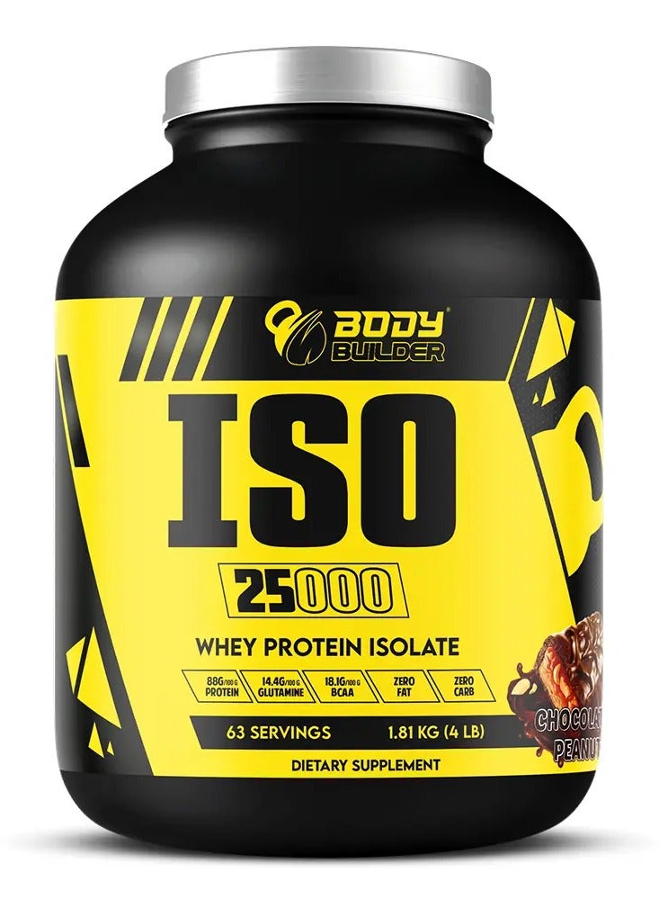 بودي بيلدر ISO 25000 - الشوكولاتة بالفول السوداني - 4 رطل - 88 جرام بروتين - يعزز نمو العضلات والتعافي - بدون دهون، بدون سكر، بدون كربوهيدرات - عزل بروتين اللبن النقي الفاخر - Image 1