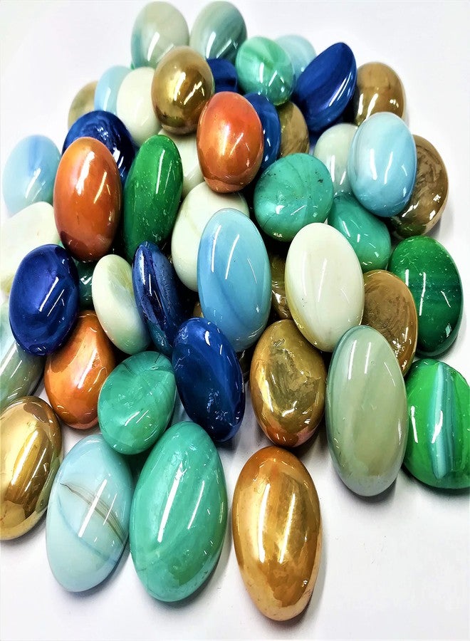 Omi Mixed Color Opaque Milky Glass Pebbles, 9 Colors Round 400G (Approx 50 Pieces) - Blue