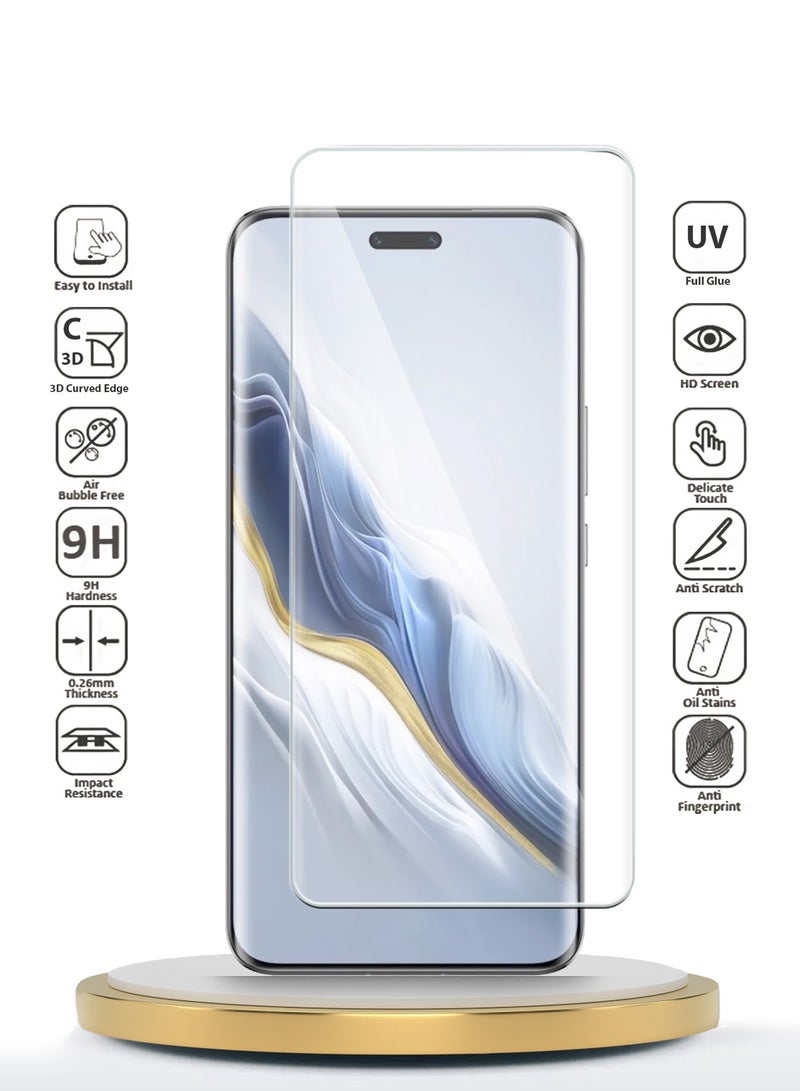 Wtech Honor Magic6 Pro 5G 2024 Premium Curved Edges UV Full Glue Full Cover Tempered Glass Screen Protector (MSGUCN) - Clear  - Image 2