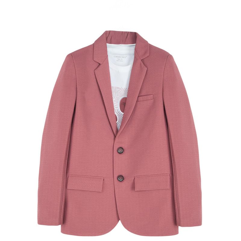CHARCHIT Boys Regular Fit Plain Blazer and T-Shirt Set in Pink - Image 1