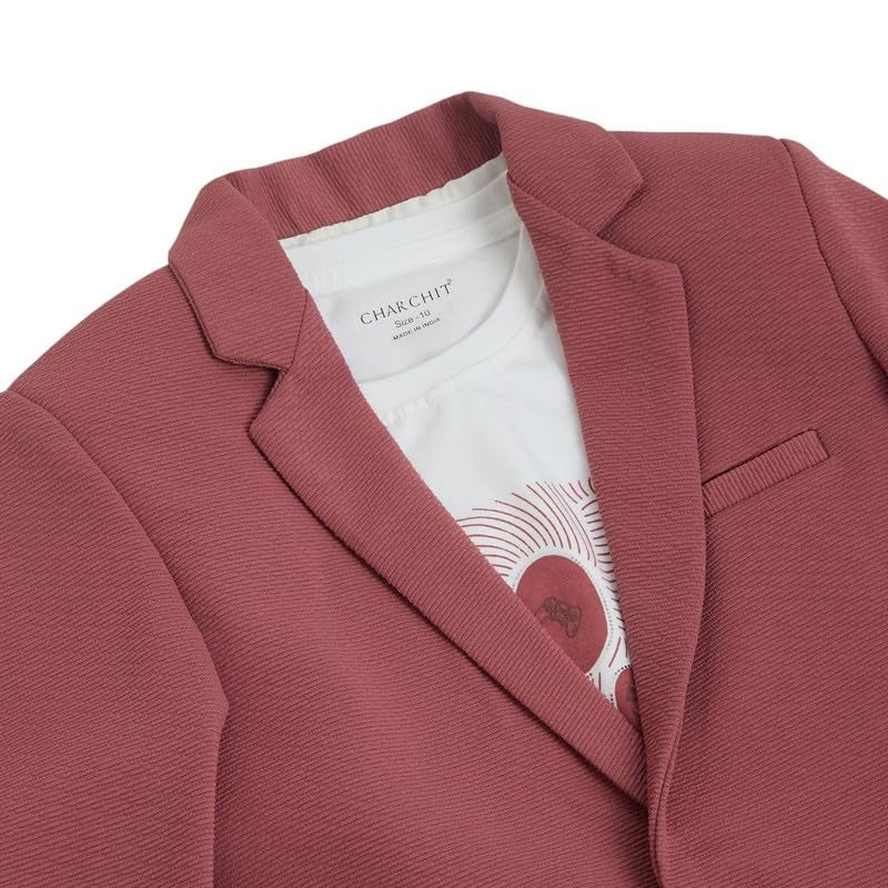 CHARCHIT Boys Regular Fit Plain Blazer and T-Shirt Set in Pink - Image 5