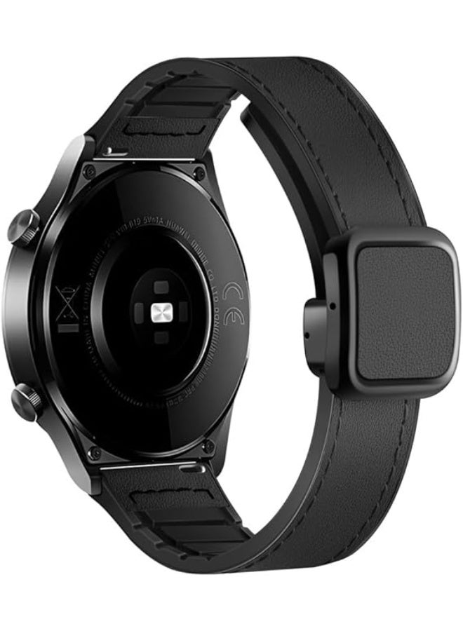Ecosystem Strap Leather 20MM Compatible with Samsung Galaxy Watch 7/6/5/4 40mm 44mm/Watch 5 Pro 45mm/active 2 40mm 44mm/Amazfit GTS 2/2e/GTS 3/3 Pro/GTS 4/GTS 2 Mini/3/4 (Full Black, Magnetic color) - Image 1