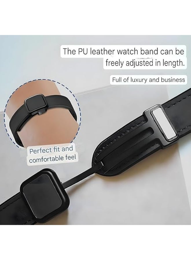 Ecosystem Strap Leather 20MM Compatible with Samsung Galaxy Watch 7/6/5/4 40mm 44mm/Watch 5 Pro 45mm/active 2 40mm 44mm/Amazfit GTS 2/2e/GTS 3/3 Pro/GTS 4/GTS 2 Mini/3/4 (Full Black, Magnetic color) - Image 3