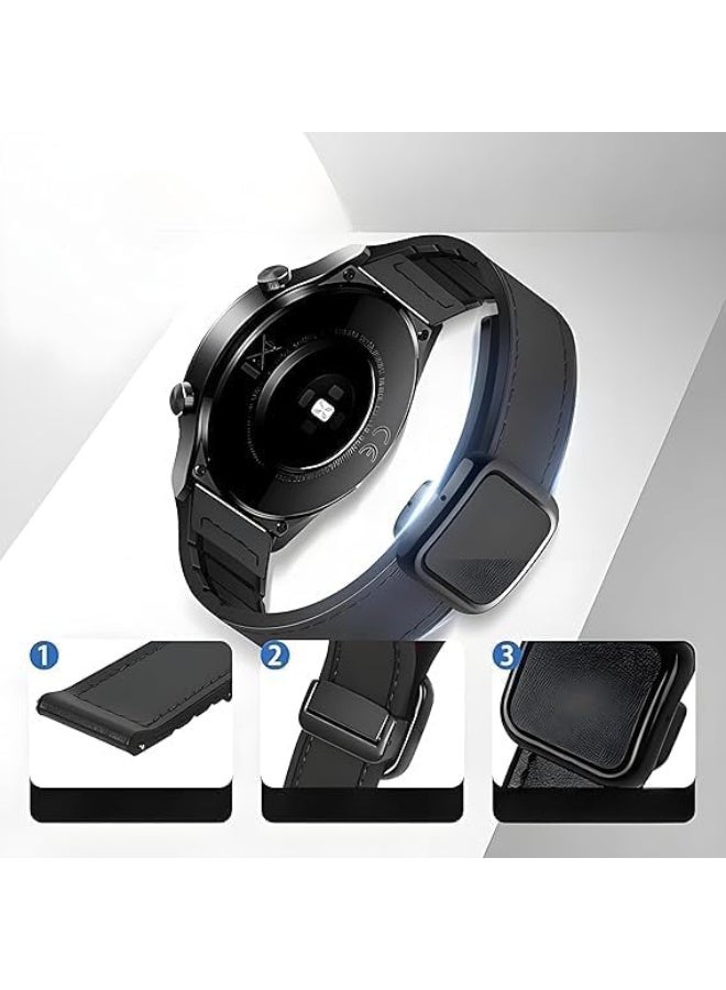 Ecosystem Strap Leather 20MM Compatible with Samsung Galaxy Watch 7/6/5/4 40mm 44mm/Watch 5 Pro 45mm/active 2 40mm 44mm/Amazfit GTS 2/2e/GTS 3/3 Pro/GTS 4/GTS 2 Mini/3/4 (Full Black, Magnetic color) - Image 4
