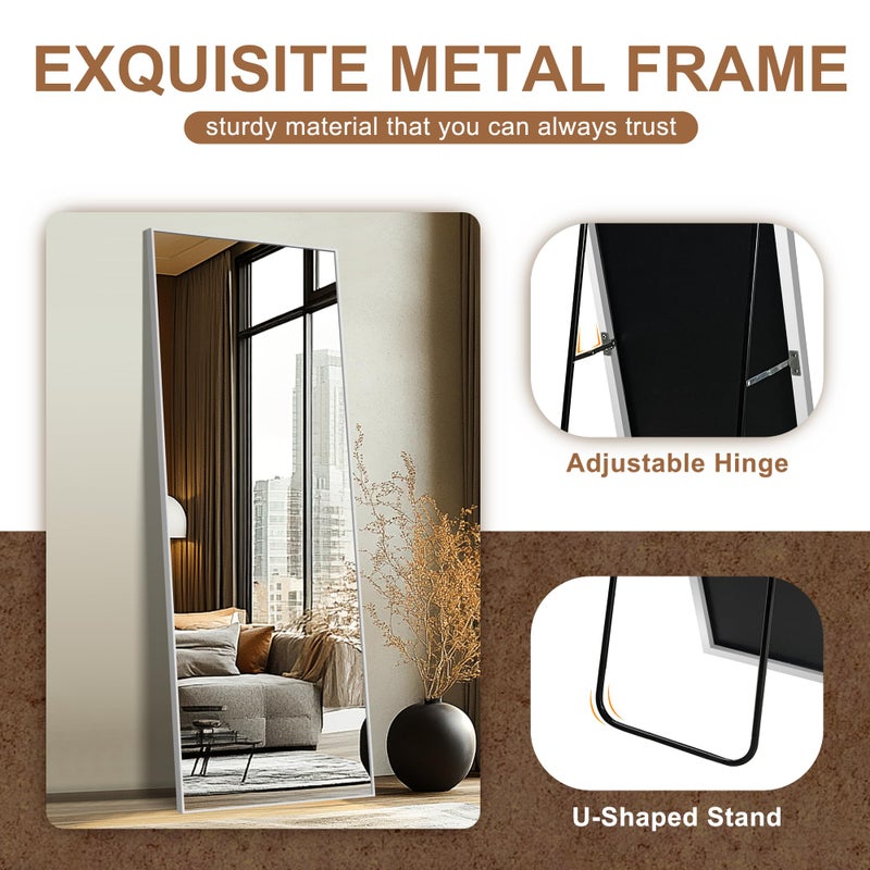 Delma Full Length Mirror,Large Floor Mirror with Aluminum Frame for Bedroom, Bathroom, Living Room,Wall Mount or Freestanding Design(with Stand,Rect 69x24-Silver) - Image 5