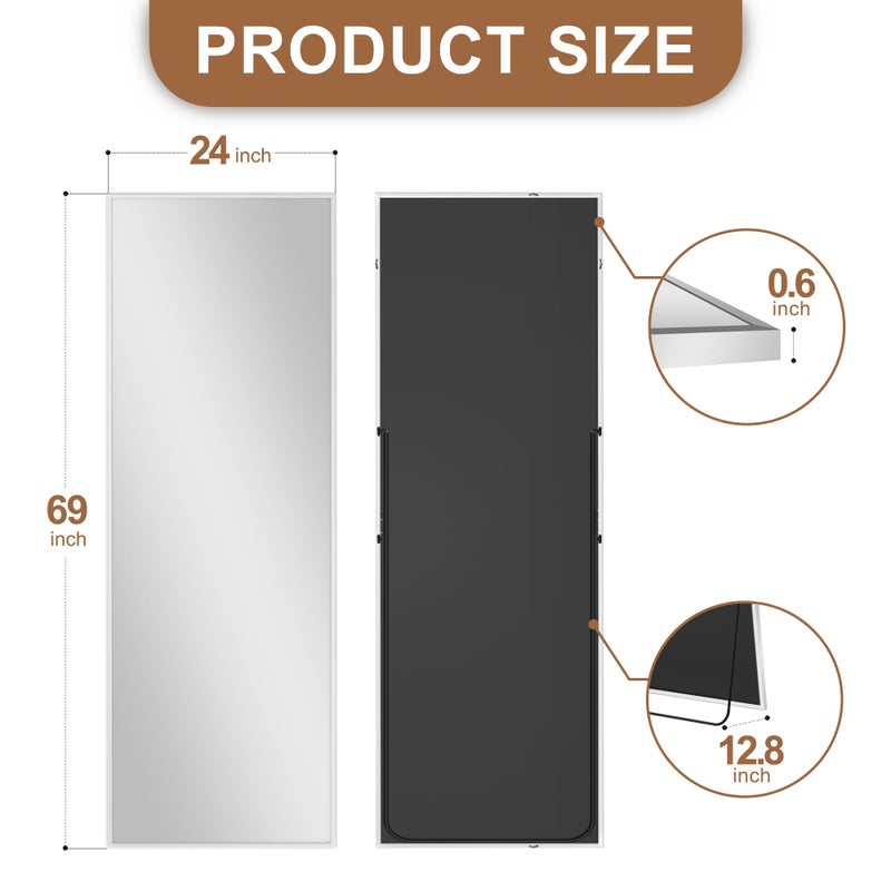 Delma Full Length Mirror,Large Floor Mirror with Aluminum Frame for Bedroom, Bathroom, Living Room,Wall Mount or Freestanding Design(with Stand,Rect 69x24-Silver) - Image 3