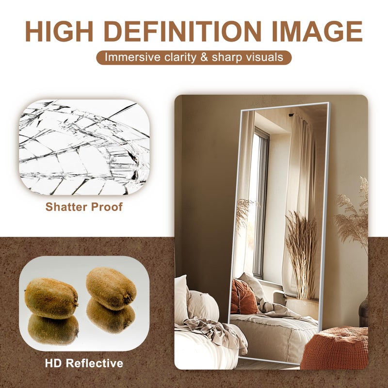 Delma Full Length Mirror,Large Floor Mirror with Aluminum Frame for Bedroom, Bathroom, Living Room,Wall Mount or Freestanding Design(with Stand,Rect 69x24-Silver) - Image 4