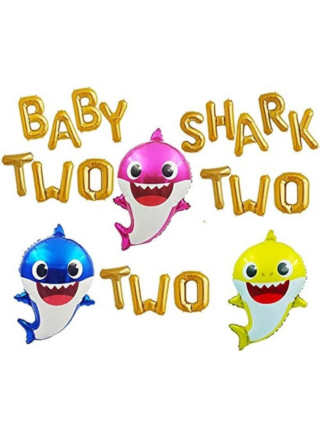 بارتي بروبس ديكورات عيد ميلاد على شكل سمكة قرش صغيرة من بارتي بروبس - 5 قطع ديكورات حفلات عيد الميلاد الثاني للأولاد| ديكورات عيد الميلاد الثاني للبنات| بالونات سمكة قرش صغيرة | بالونات فويل لتزيين أعياد الميلاد، متعددة الألوان - Image 1