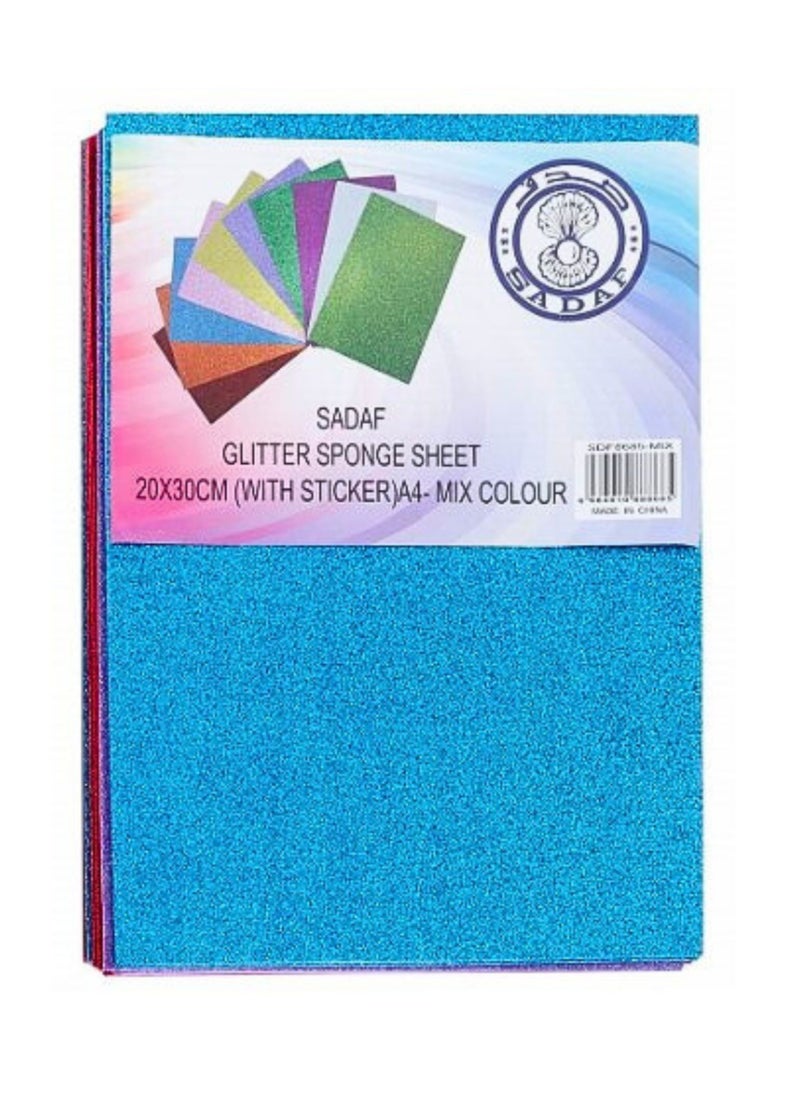 Sadaf 10-Piece A4 Size Glitter Sponge Sheet With Sticker Assorted Colours  - Image 1