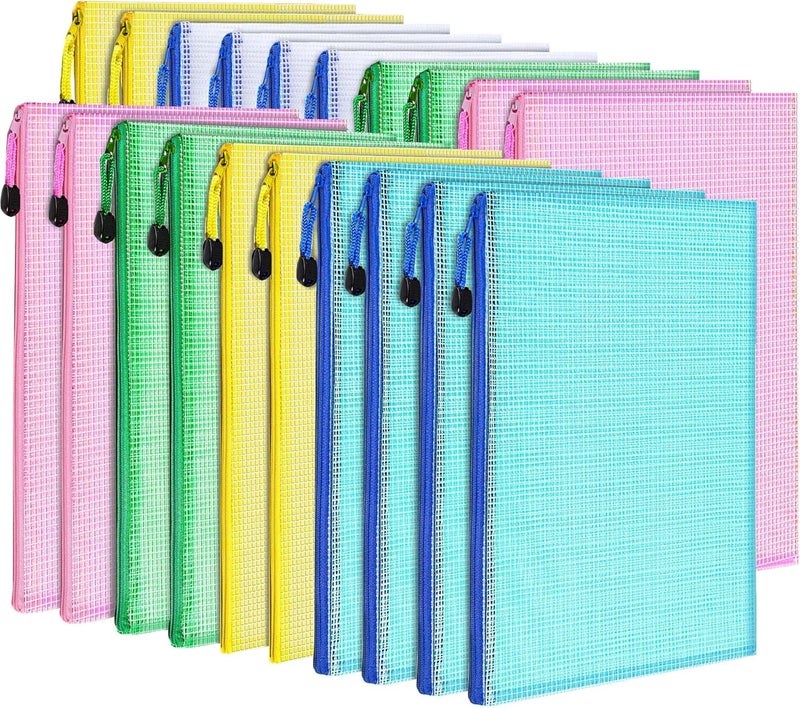 LEOBRO 20PCS Zipper Pouch, A4 Mesh Zipper Pouch Bags, Waterproof Bag, Mesh Bags for Classroom Organization, Toy Storage, School Supplies, Travel Essentials, File Jackets & File Pockets - Image 1