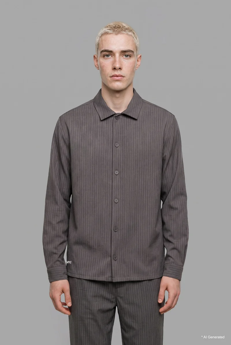 ديفاكتو Oversize Fit Striped Shirt Jacket