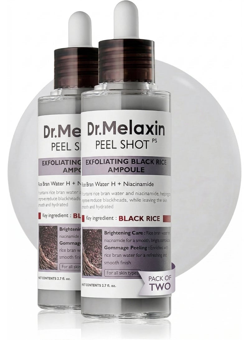 دكتور ميلاكسين Dr.Melaxin Peel Shot Glow Black Rice Peeling Ampoule, Soft Exfoliating Face and Body Scrub Dead Skin Cells, Blackheads Remover for All Skin Types, 80ml | Pack of two - Image 1