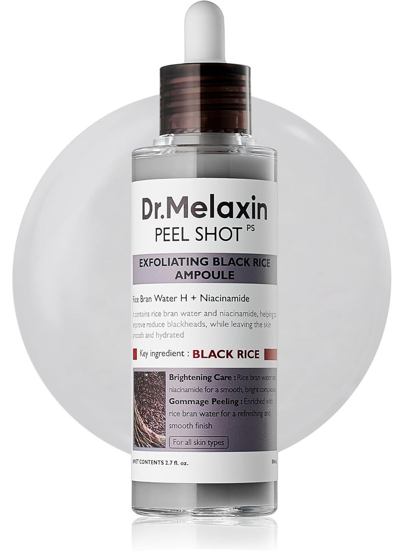 دكتور ميلاكسين Dr.Melaxin Peel Shot Glow Black Rice Peeling Ampoule, Soft Exfoliating Face and Body Scrub Dead Skin Cells, Blackheads Remover for All Skin Types, 80ml | Pack of two - Image 2
