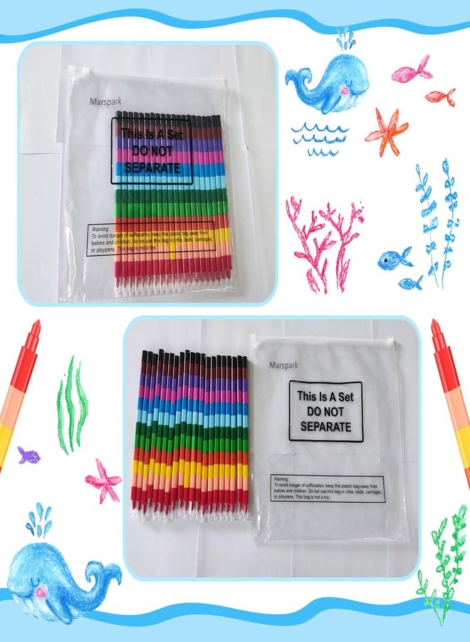 Marspark 20 Pcs Stackable Crayons Stacking Buildable Crayons Colorful Stackable Pencils Party Favors DIY Rainbow Pencil for School Office Birthday Party, 12 Colors(Vivid Color,Flat) - Image 2