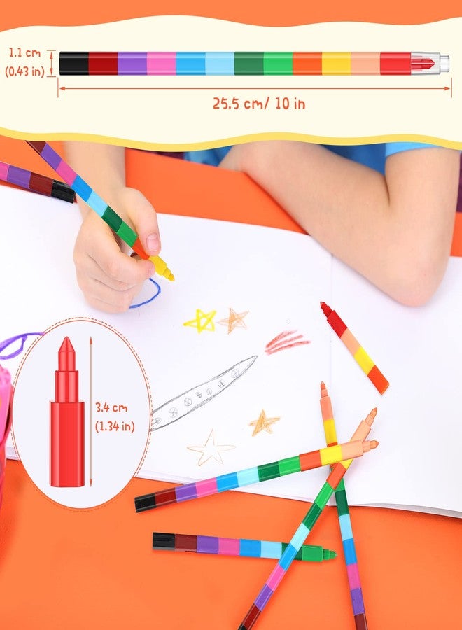 Marspark 20 Pcs Stackable Crayons Stacking Buildable Crayons Colorful Stackable Pencils Party Favors DIY Rainbow Pencil for School Office Birthday Party, 12 Colors(Vivid Color,Flat) - Image 4