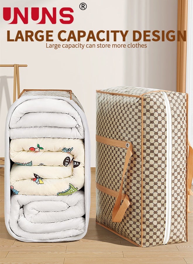UNUNS 4 Pack Moving Bags,Large Moving Boxes with Zippers And Handles,Moving Supplies with Lids,Heavy Duty Totes For Storage Bags For Space Saving,Fold Flat,Moving And Storing,90*57*26CM,Brown Polka Pots - Image 3