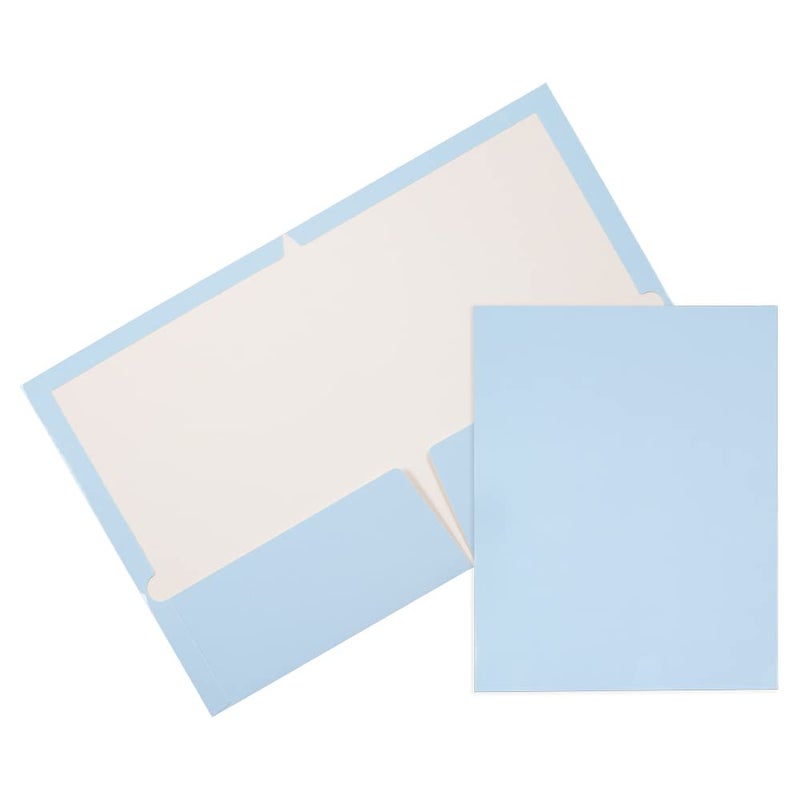 JAM PAPER Laminated Two Pocket Glossy School Folders Letter Size High Gloss Baby Blue Bulk 25Pack