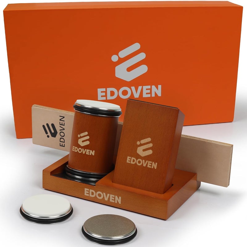 EDOVEN Rolling Knife Sharpener Kit – Complete Luxury Set with Leather Strop, Stand & 2 Extra Discs | Premium Beech Wood Magnetic Sharpener | Kitchen & Pocket Knife Sharpening Tool - Image 2