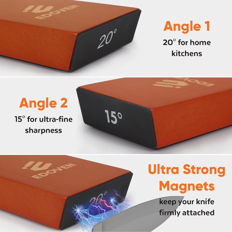 EDOVEN Rolling Knife Sharpener Kit – Complete Luxury Set with Leather Strop, Stand & 2 Extra Discs | Premium Beech Wood Magnetic Sharpener | Kitchen & Pocket Knife Sharpening Tool - Image 4