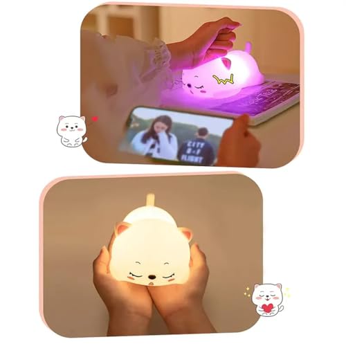 GITGRNTH Rechargeable Silicone Cat Night Light for Kids | Kawaii Cat Lamp Tap and Touch Color-Changing LED Lamp |Adorable Room Decor & Gift for Toddlers, Teens (Cat Light Lamp, Regular), White - Image 5
