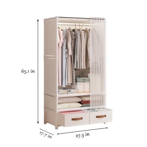 WEALTHYHEART Portable Closet,Portable Closets for Hanging Clothes,Japanese Style Wardrobe with 3 Hanging Rods,9 Storage Shelves,56.2" L x 17.7" W x 65.1" H,White - Image 4