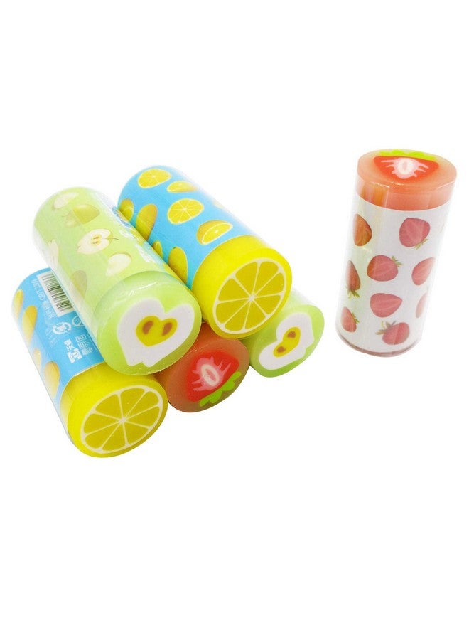 Grekywin 6 Pcs Kawaii Colored Cylindrical Shape 2B Pencil Erasers, Fruit Scented, Age-Resistant, Soft Flexible Rubber Jelly Erasers Cute Erasers For School Art Drawing, Sketching, Home, Office, Students, Kids - Image 2