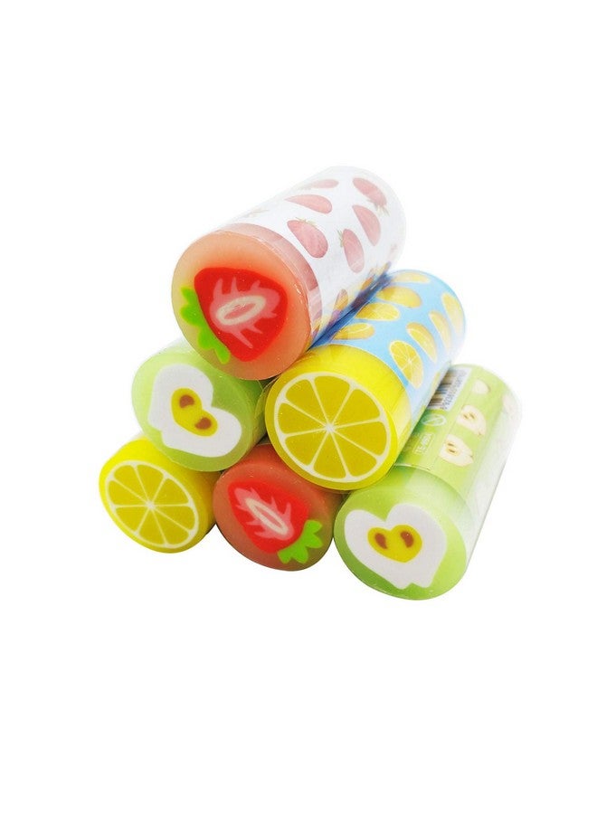Grekywin 6 Pcs Kawaii Colored Cylindrical Shape 2B Pencil Erasers, Fruit Scented, Age-Resistant, Soft Flexible Rubber Jelly Erasers Cute Erasers For School Art Drawing, Sketching, Home, Office, Students, Kids - Image 1