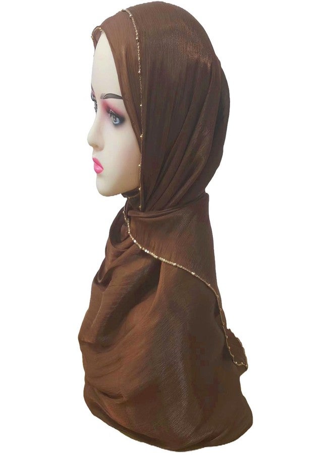 HURESON Women Premium Hijab Scarf for Women Lightweight 4 Edges Beaded Shimmer Hijabs Crepe Scarves Shawls Head Wraps Shiny, Gold Brown, L - Image 2