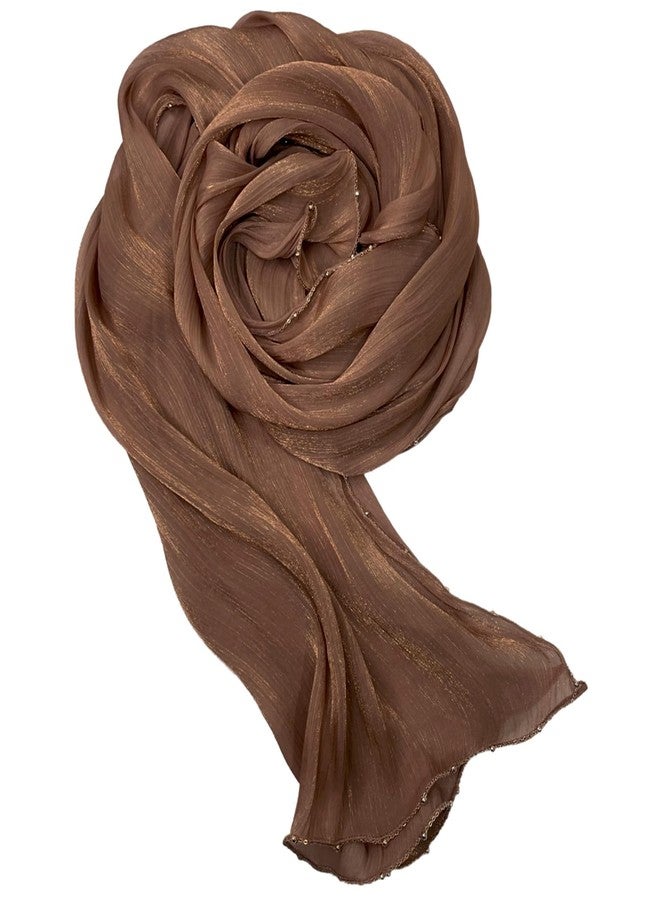 HURESON Women Premium Hijab Scarf for Women Lightweight 4 Edges Beaded Shimmer Hijabs Crepe Scarves Shawls Head Wraps Shiny, Gold Brown, L - Image 1