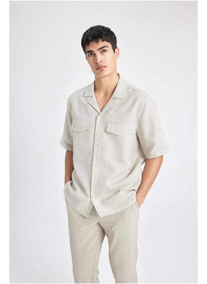 DeFacto - Man Smart Casual Relax Fit Resort Neck Woven Short Sleeve Shirt - Image 1